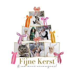 Originele kerstkaart collage kerstboom kleurrijke strikjes