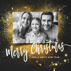 Originele kerstkaart goud vierkant foto