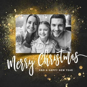 Originele kerstkaart goud vierkant foto