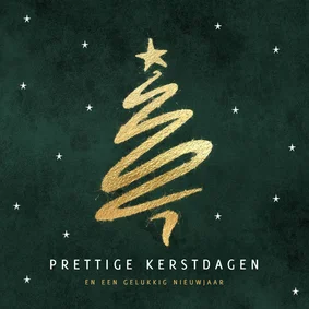 Originele kerstkaart kerstboom goud