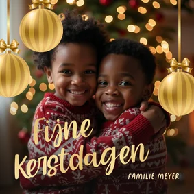Originele kerstkaart met kerstballen en foto
