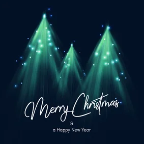 Originele kerstkaart met kerstbomen en lichtjes