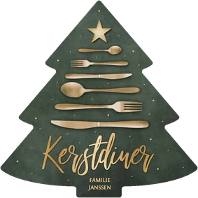Originele menukaart kerstdiner met bestek kerstboom