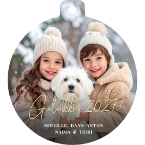 Originele nieuwjaarskaart in kerstbal vorm met foto