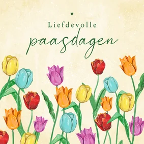 Paaskaart bloemen tulpen kleurrijk liefdevolle paasdagen