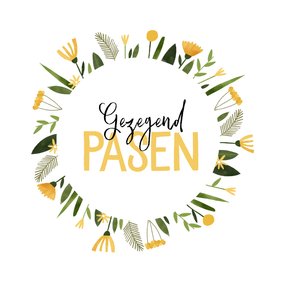 Paaskaart gezegend pasen gele bloemenkrans