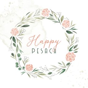 Paaskaart Happy Pesach met bloemenkrans