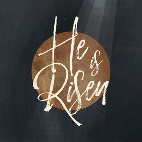 Paaskaart He is Risen stijlvol met maan