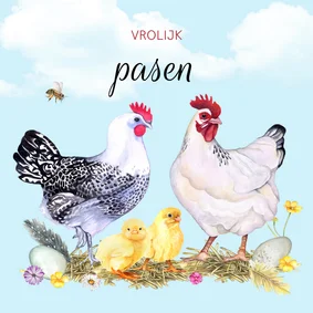 Paaskaart kippen en kuikens