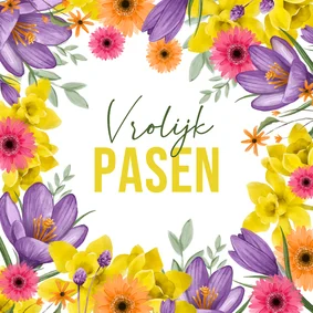 Paaskaart lente bloemen kleurrijk fijn pasen