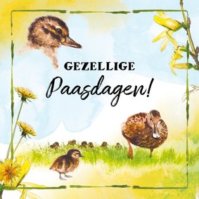 Paaskaart met vrolijke eendjes