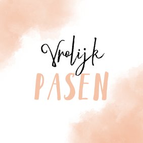 Paaskaart Vrolijk Pasen met zalm-roze achtergrond