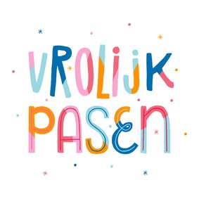 Paaskaart vrolijk pasen typografisch kleurrijk