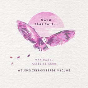 PhD felicitatie voor doctor met illustratie uil - vrouw