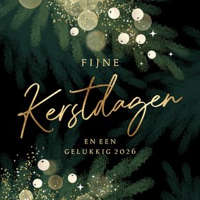 Prachtige kerstkaart met gouden letters en luxe lichtjes