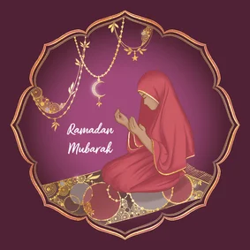 Ramadan Mubarak met biddende Hijabi vrouw