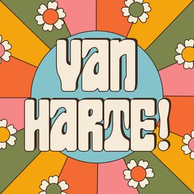 Retro verjaardagskaartje in 70's stijl bloemen