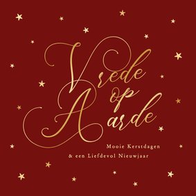 Rode kerstkaart klassiek vrede op aarde goudfolie