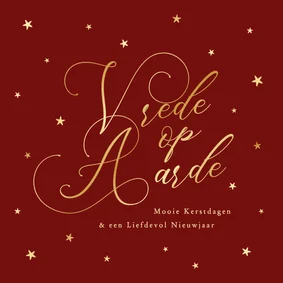 Rode kerstkaart klassiek vrede op aarde goudfolie