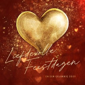 Rode kerstkaart 'Liefdevolle Feestdagen' sprankelend hart