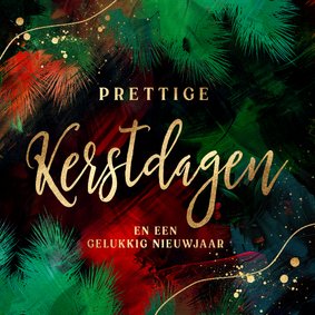 Rode kerstkaart met groen kersttakken