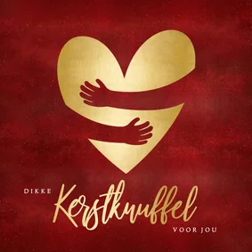 Rode kerstknuffel kerstkaart met gouden hart