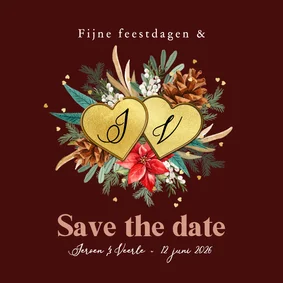 Romantische kerst save the date botanisch harten goud
