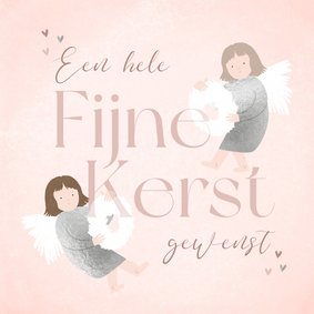 Romantische kerstkaart engeltjes roze fijne kerst