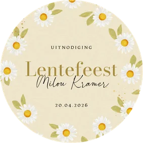 Rond communiekaartje madeliefjes waterverf goud spetters