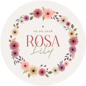 Rond geboortekaartje bloemen lente krans vintage lief
