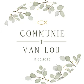 Ronde botanische communie uitnodiging Eucalyptus met visje