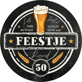 Ronde kaart bierviltje krijtbord stoer verjaardag feestje 50