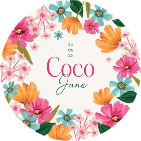 Ronde kaart geboortekaartje meisje bloemen lente zomer kleur