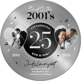 Ronde kaart jubileumfeest zilveren plaat vinyl 25 jaar feest