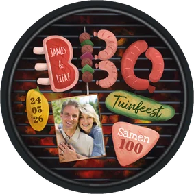 Ronde kaart uitnodiging BBQ party verjaardag samen 100 foto