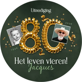 Ronde kaart uitnodiging verjaardag feest 80 jaar foto goud