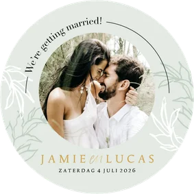 Ronde moderne trouwkaart botanische bladeren