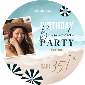 Ronde uitnodiging beachparty zee strand verjaardag 