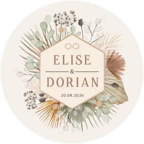 Ronde uitnodiging trouwen droogbloemen en eucalyptus