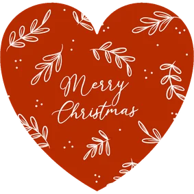 Rood kerstkaartje hart met takjes merry christmas
