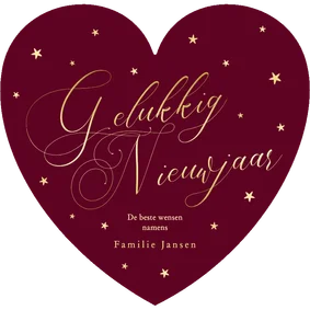 Rood nieuwjaarskaartje hartje gelukkig nieuwjaar goudfolie