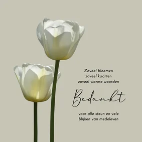 Rouwkaart bedankt met twee witte tulpen