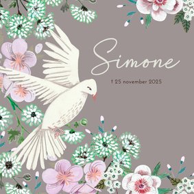 Rouwkaart bloemen met duif