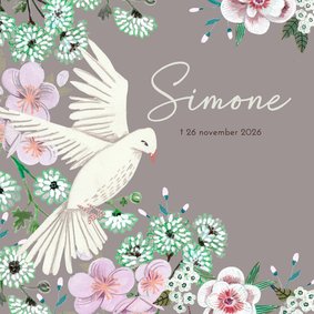 Rouwkaart bloemen met duif