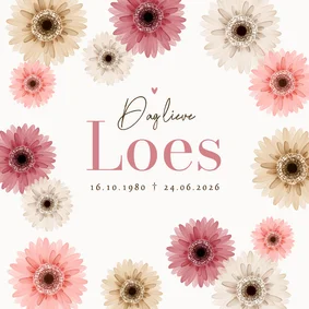 Rouwkaart gerbera bloemen stijlvol uitvaart uitnodiging