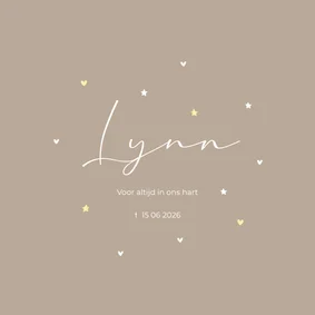Rouwkaart gouden sterren en hartjes aanpasbaar