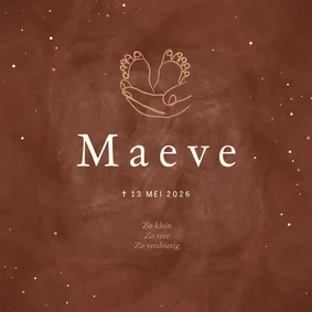 Rouwkaart hand met voetjes lijntekening roestkleur