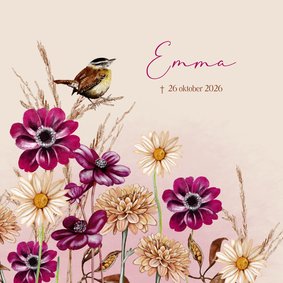 Rouwkaart herfstanemonen winterkoninkje