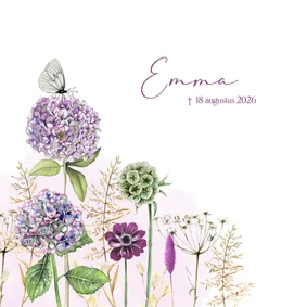 Rouwkaart hortensia's met vlinder