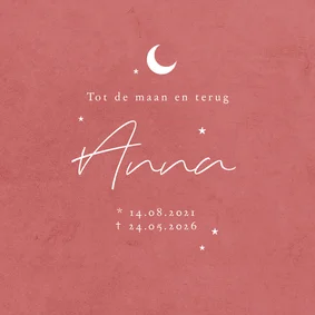 Rouwkaart kind meisje maan sterren roze